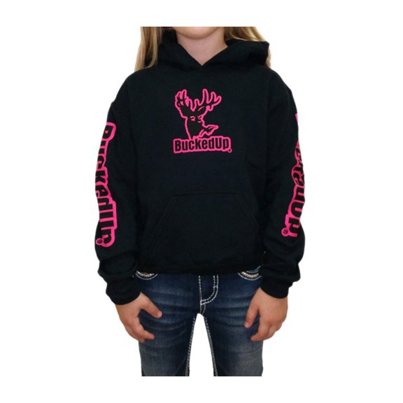 Youth Pullover Hoodie BuckedUp® Black with Pink Logo