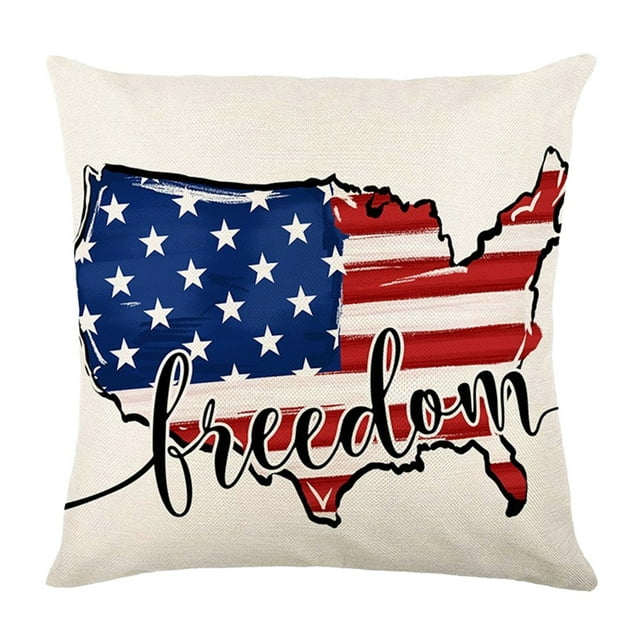 SDNall Patriotic 4Th of July Cushion Covers Star Flag Design Flax Sofa Decor for Home Bedroom 18X18 Inches Washable