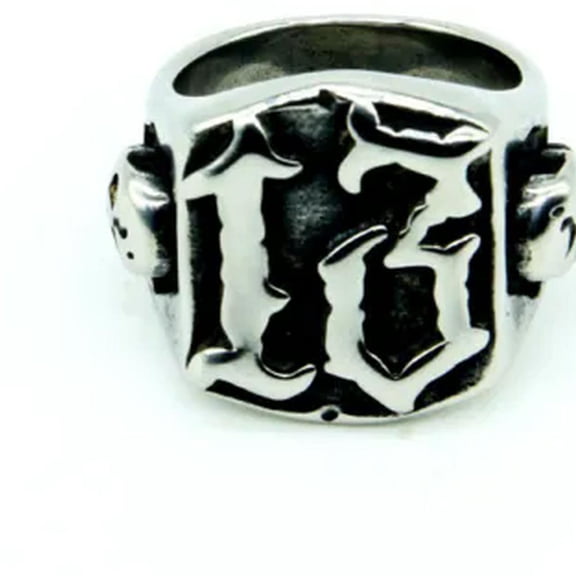 GKNET Vintage Mens Biker Skull Number 13 Ring For Men Stainless Steel Size 6-13-12-Silver