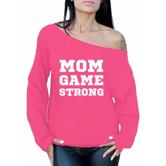 Awkward Styles Women's Mom Game Strong Cute Graphic Off Shoulder Tops Oversized Sweatshirt