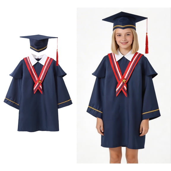 Kids Grad Gowns Primary School Graduation Gown and Cap Set with Tassel Blue Cap and Gown Set Graduation Ceremony Outfit 8-9 Years