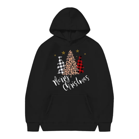 Cozy Girls Christmas Hoodie Festive Holiday Sweater with Unique Xmas Tree Prints Merry Xmas Pullover for Girls