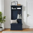 thumbnail image 6 of Bowery Hill Coastal Wood Hall Tree with 3 Double Hooks in Navy, 6 of 11
