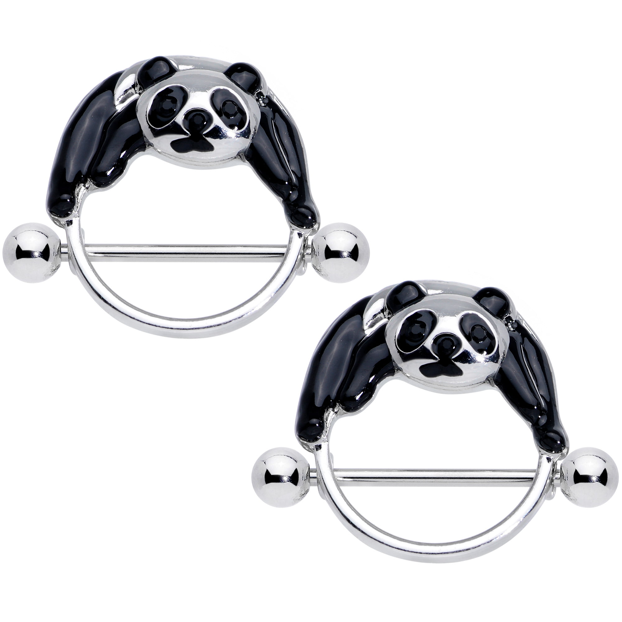1 Pair Panda Nipple Bar Ring Stainless Steel Shield Body Piercing Jewelry 