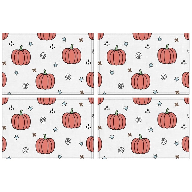 Fall Pumpkin Set Of 4 Kitchen Dining Table Mats Thanksgiving Harvest Fall Autumn Durable Linen Placemats 12 X 18 Inch Fall Table Mats for Kitchen Dining Table Mats