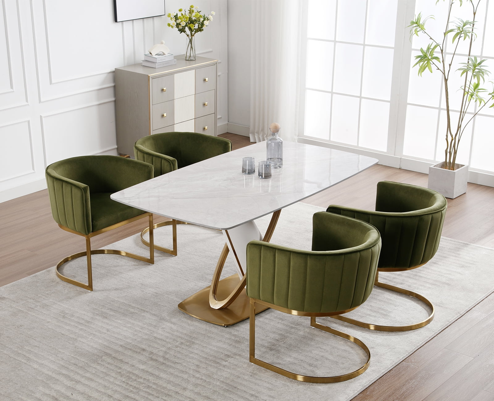 Dayalane Modern Barrel Dining Chairs Set of 2, Velvet Upholstered Kitchen snd Dining Room Side Chairs, Comfy Armchair with Metal Frame for Dining Room Living Room Bedroom Cafe, Green