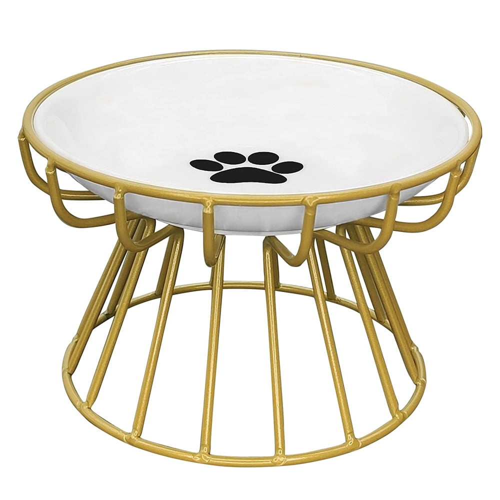 Cat Bowls, Elevated Cat Bowl, Raised Ceramic Cat Dish with Metal Stand