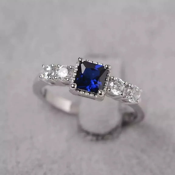 Princess Lab Created 2.00 CT Sapphire Women's Ring 14K White Gold Plated