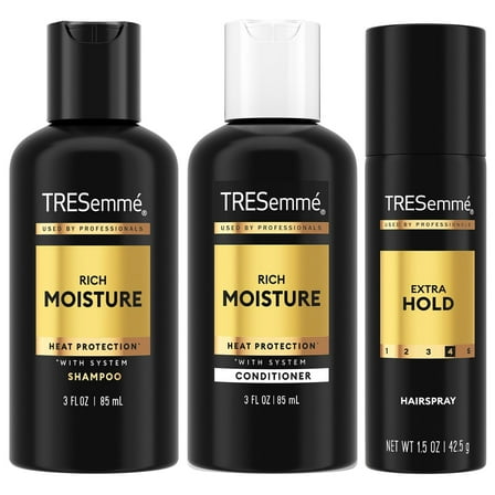 TRESemme Hair Care Travel Set – Rich Moisture Shampoo & Conditioner   Extra Hold Hairspray (3 Piece Set)