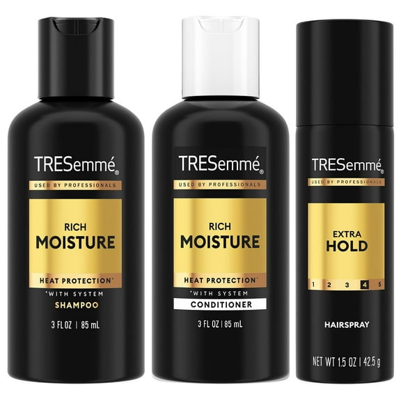 TRESemme Hair Care Travel Set – Rich Moisture Shampoo & Conditioner   Extra Hold Hairspray (3 Piece Set)