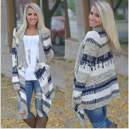 - Womens Fashion Casual Cardigan Color Block Irregular Long-sleeved Sweater Knitted Cardigan Autumn And Winter 2019