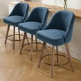 thumbnail image 3 of Foreate Swivel Bar Stools Set of 2, 26" Counter Height, Upholstered Linen Fabric Large Seat with Mid-Back & Wood Legs, Modern Chair Island Stool for Kitchen Pub, Blue, 3 of 13