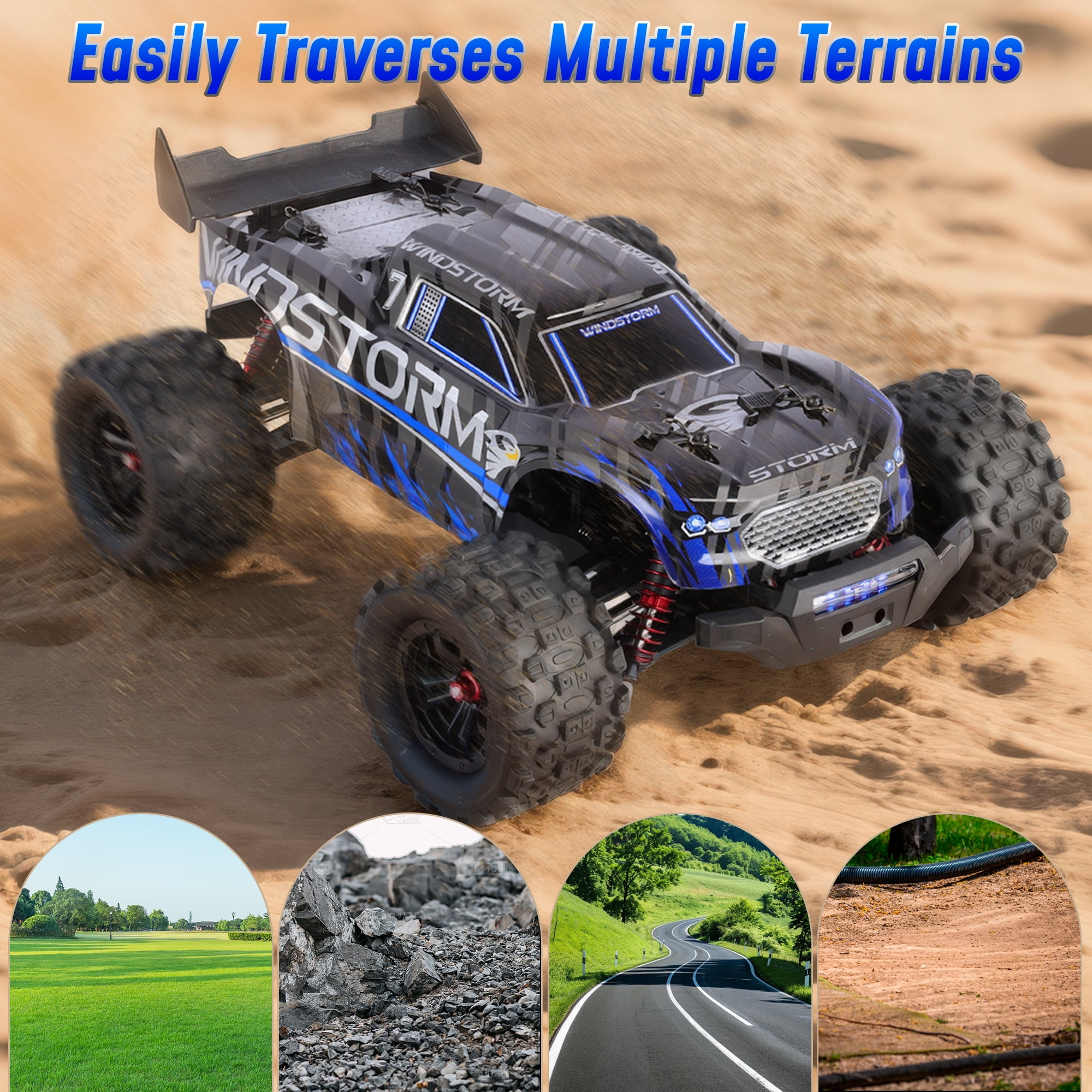 Tcovle 1:14 RC Cars, 40+ KM/H Fast RC Monster Truck Remote Control Car with Metal Drivetrain, 4WD All-Terrain, 2 Batteries, RC Toy Car Gift for Kids, Teens & Adults