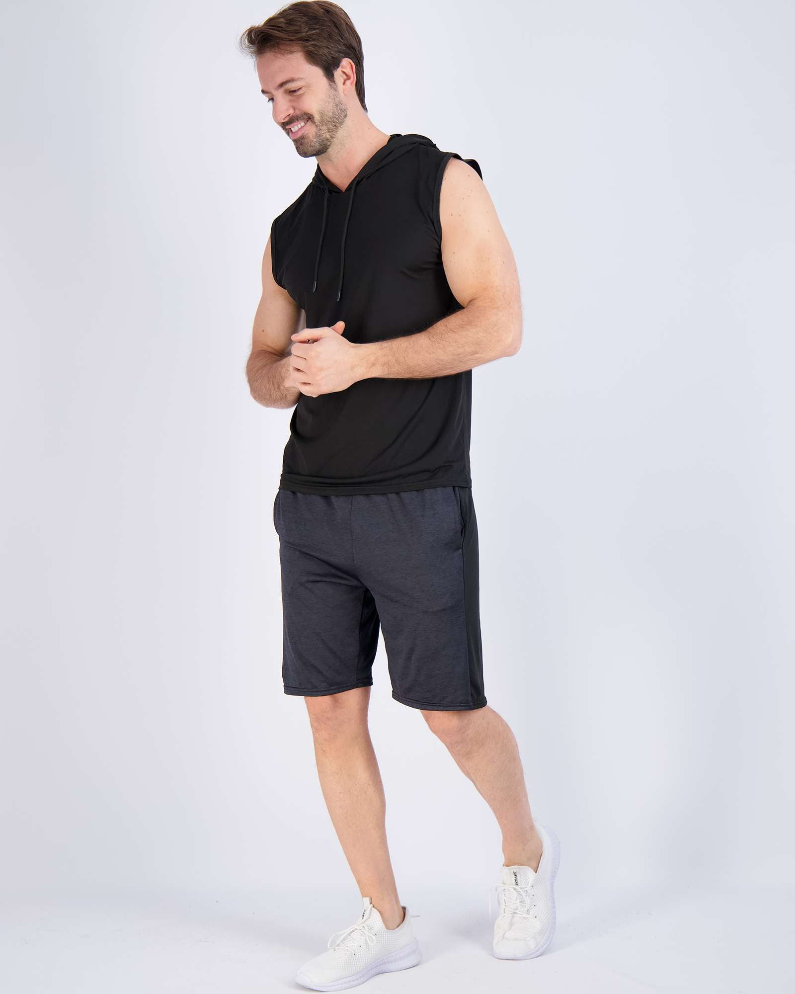 Real Essentials 3 Pack: Mens Dry-Fit Active Hooded Tank Top - Workout Sleeveless Hoodie Drawstring (Available in Big & Tall)