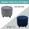 thumbnail image 5 of Stretch Ottoman Cover Round, 2 Piece Footstool Protector Covers Plaid Ottoman Slipcovers Round Storage Ottoman Slipcover Non Slip with Elastic Bottom Machine Washable-Teal-Round, 5 of 7