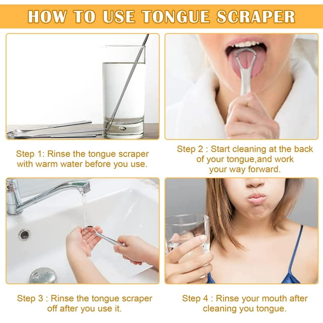 ZheElen Portable Tongue With Protective Case Safe Ingredients Stainless Steel Made Scraper 4pcs 1Set
