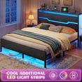 thumbnail image 4 of EnHomee Queen Size Metal Bed Frame with Storage Metal Bed Frame with Headboard & Charge Station & LED Lights & 13" Under-Bed Storage, Black, 4 of 10