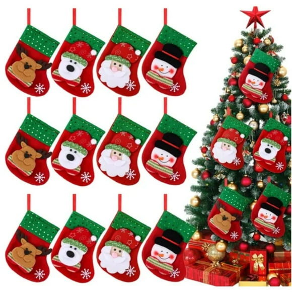 ELQCSG 12 Pcs Mini Bas de Noël en Vrac 6,3 Pouces Petits Bas de Noël en Feutre Bonhomme de Neige Ours Polaire Père Noël Renne, Bonbons pour Sapin de Noël Cheminée Fête de Famille Animaux