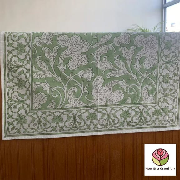 New Era Creation Sage Green Print Table Cloth, Cover India Cotton Table Linen, Custom,Gift for Her,Indian Table Cloth Indigo Print