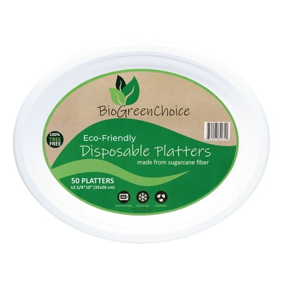 BioGreenChoice 12 5/8in. x 10 in. Eco-Friendly Disposable Paper Platter | Microwave Safe Platter (50 Count)