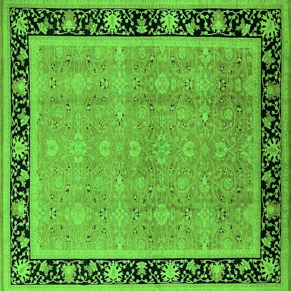Ahgly Company Indoor Square Oriental Green Industrial Area Rugs, 7' Square