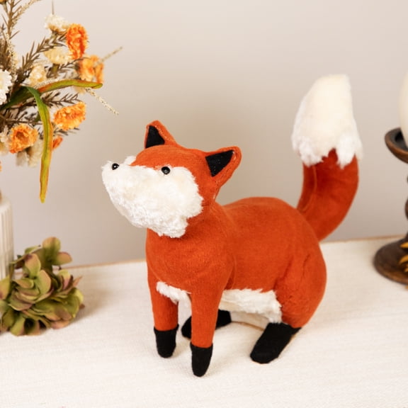 Northlight 15.75” Plush Sitting Fox Fall Thanksgiving Decoration - Orange/Cream