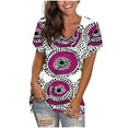 thumbnail image 3 of JTZGDY Western Shirts for Women Vintage African Dashiki Print Summer Short Sleeve Casual V Neck Contrast Color Ethnic T-Shirts Trendy Ladies Flowy Tunic Blouse Purple#01 XXL, 3 of 6