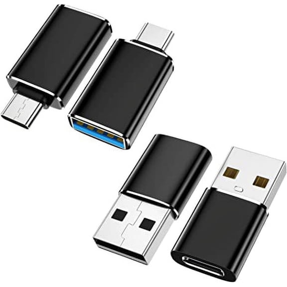 𝟮𝟬𝟮𝟯 𝐔𝐩𝐠𝐫𝐚𝐝𝐞𝐝 [4 Pack] USB C to USB Adapter (2 Pack)&USB to USB C Adapter (2 Pack) [Aluminum Shell] for iPhone/PC/Samsung/Airpods/iPad/Laptop/MacBook/CarPlay/Google/etc,Black