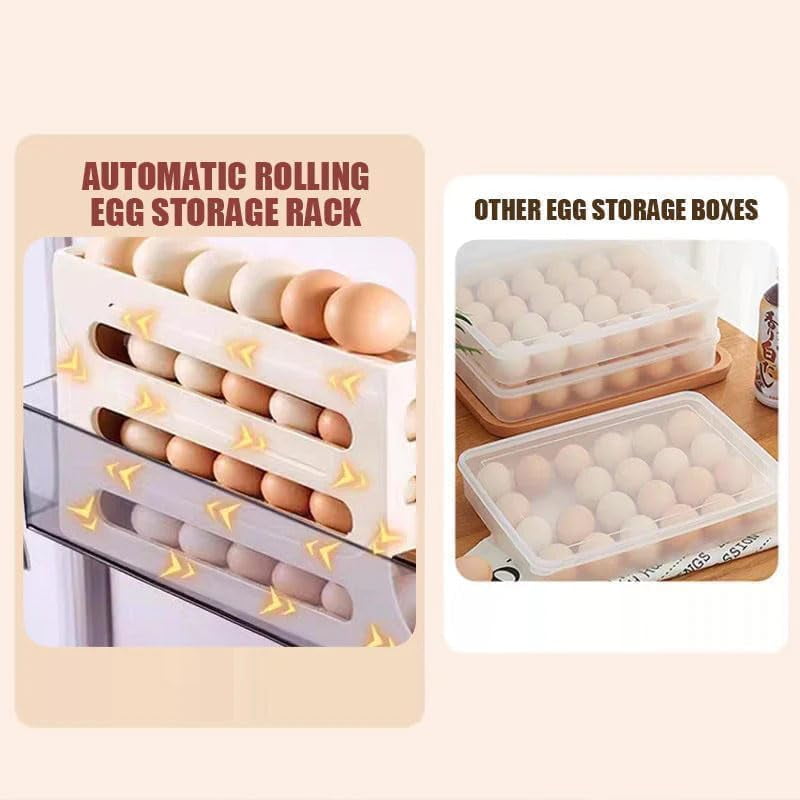 4 Tiers Egg Holder for Fridge,Egg Dispenser for Refrigerator,4 Tier Rolling Egg Holder Dispenser,30 Eggs Fridge Egg Rack Large Capacity Egg Dispenser for Refrigerator (Yellow*2)