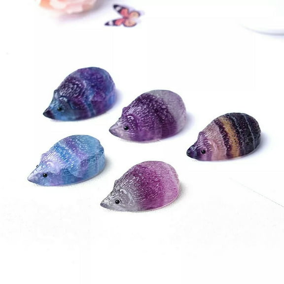 K-KED Natural Rainbow Hedgehog Carved Quartz Crystal Stone Healing 1pc -default