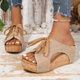 thumbnail image 2 of Rokment Retro Denim Platform Wedge Mules Dress Slides Sandals for Women Vintage Casual Canvas Lace up Chunky High Heels Walking Slip on Beach Summer Shoes Yellow Size 8.5, 2 of 6