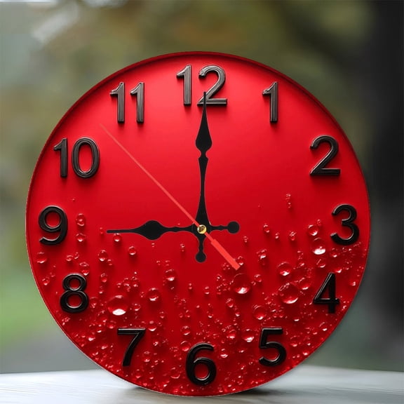 Red Water Drop Wall Clock Modern Home Decor 10-Inch Silent Wooden Wall Clock, Battery Operated (AA Batteries Not Included), Artistic Home Decor