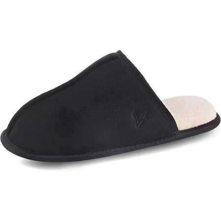

QWZNDZGR Men s Comfy Suede Scuff Slippers Sherpa Lining Memory Foam Slip On House Shoes Non Skid Outsole