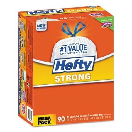 Hefty Strong Tall Kitchen Drawstring Trash Bags, 13 Gallon, 90 Count