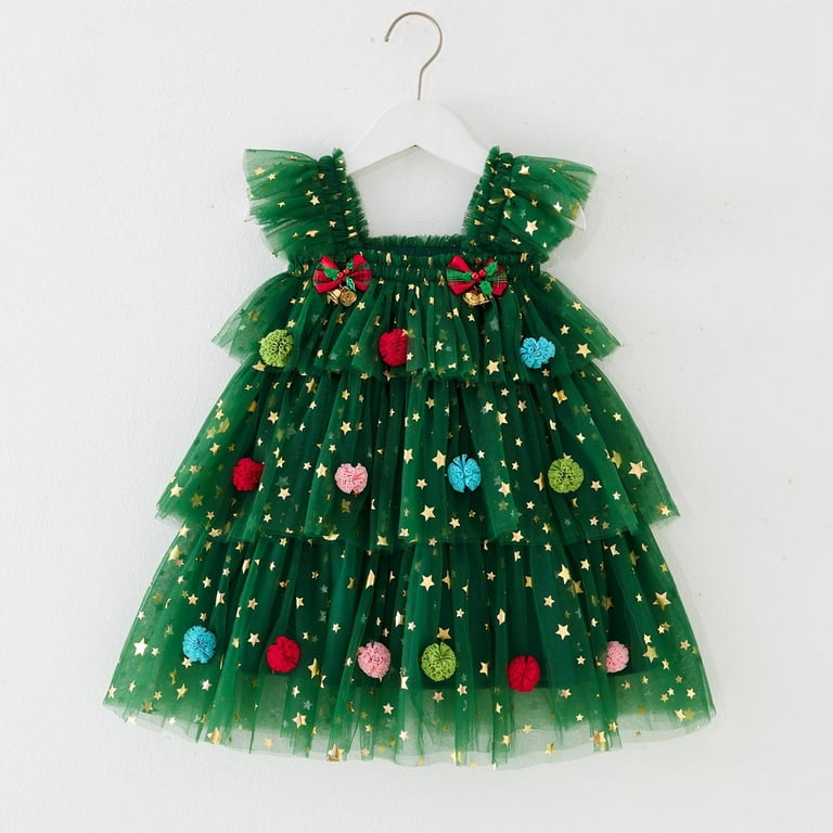 puffy christmas dresses Drie Christmas Dress Baby Girl Christmas Sleeveless Sequins Tulle Puffy Dress, Toddler Girls Net Yarn Bowknot Birthday Party Gown Long Pompong Dresses