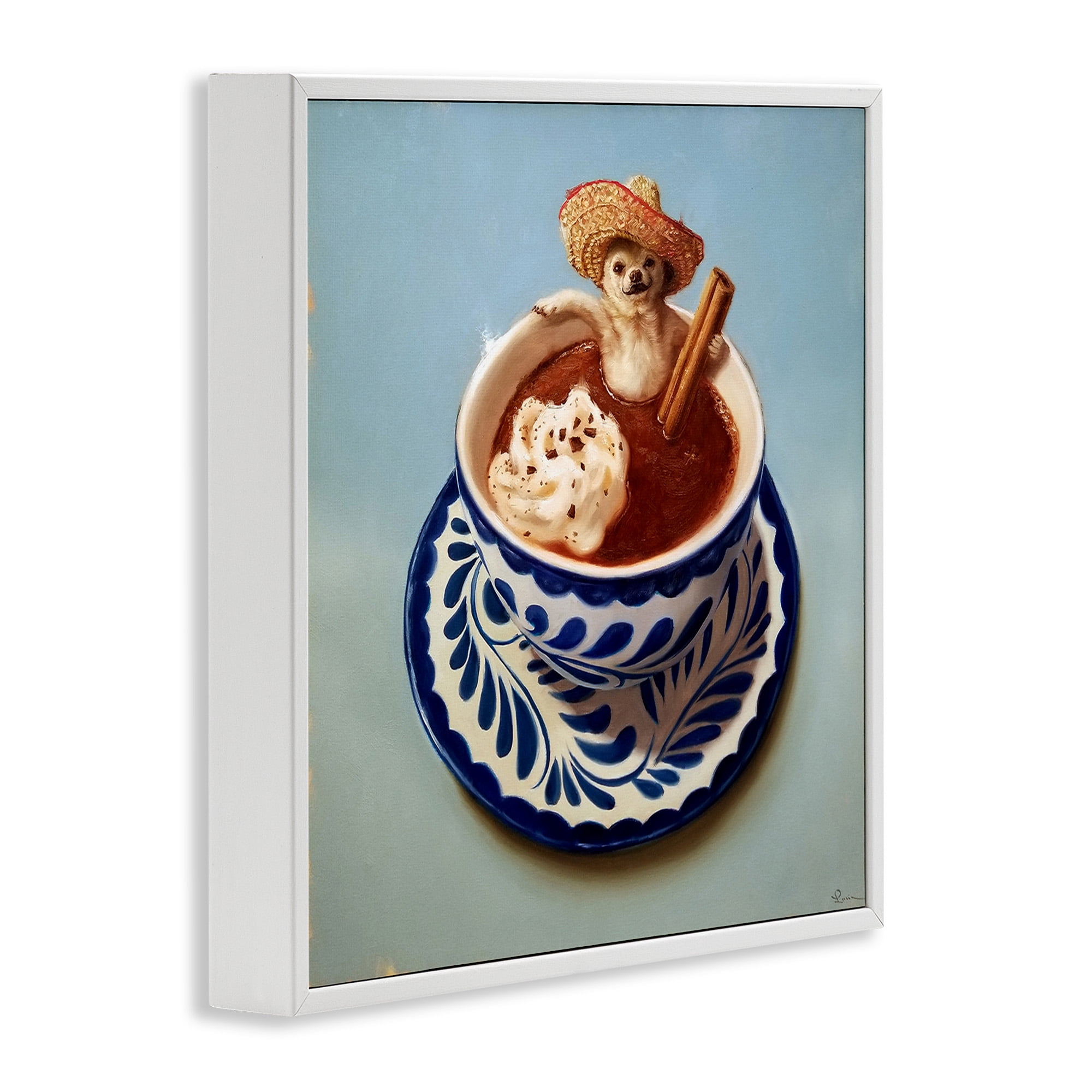 Stupell Industries Chihuahua Hot Chocolate Humor Animals & Insects Painting White Framed Art Print Wall Art, 24 x 24