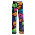 thumbnail image 4 of Halloween Pajama Pants for Women, Neon Splatter Pumpkin & Spiderweb Print Wide Leg Lounge Bottoms with Drawstring Waist, Soft Breathable Sleep Trousers, 1 Pair Yellow S, 4 of 5