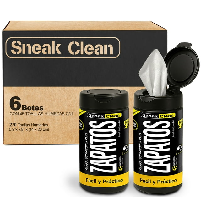 SNEAK CLEAN Paquete de Limpiadores de Zapatos, Toallitas Húmedas, Fórmula de Limpieza Profunda, 6 bots (270 toallitas), Textura de Malla, Mejor Remoción de Suciedad, Protección, Cuidado y Brillo