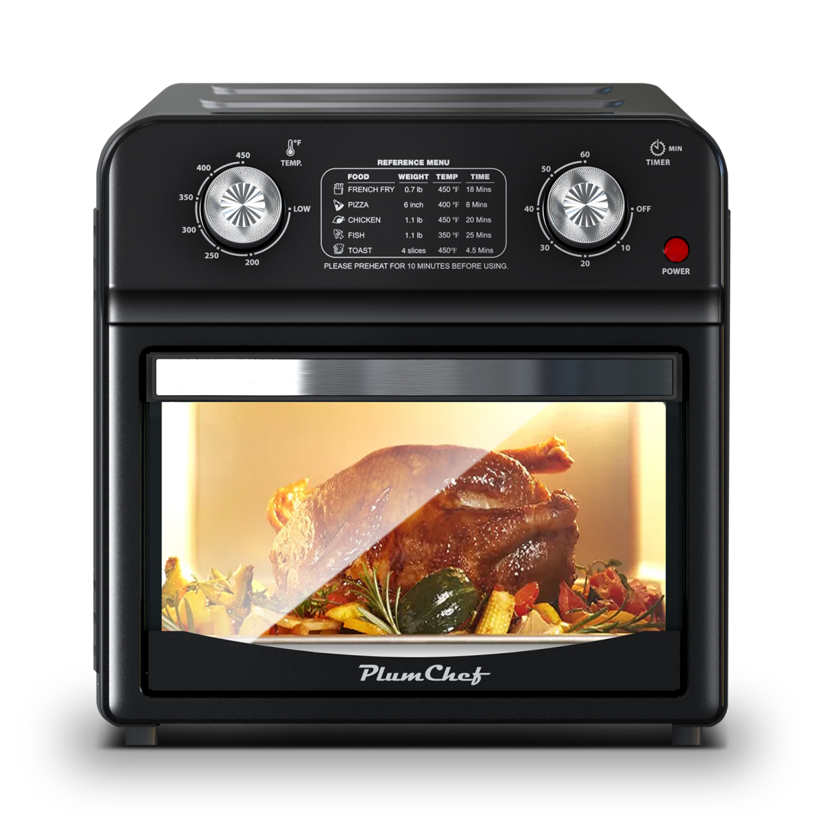 Black 12.5 Quart 7-in-1 Convection Toaster Oven - 1500W Stainless Steel 5 Pre-set Menus