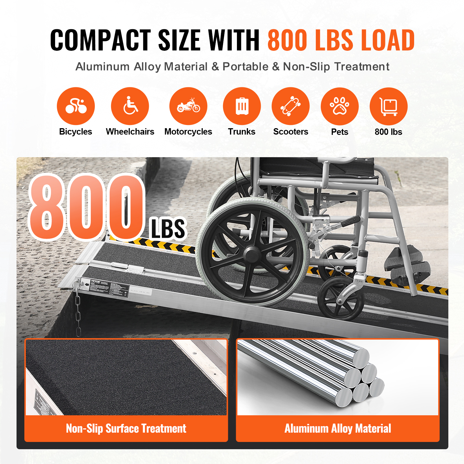 KFFKFF Folding Wheelchair Ramp Portable Aluminum Threshold Ramp 6 ft 800 lbs