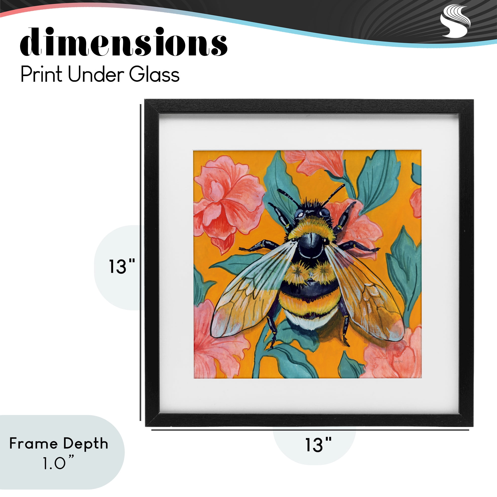 Stupell Industries Bumble Bee & Flower Pattern Black Framed Print Under Glass, design by Kate Jarvik Birch