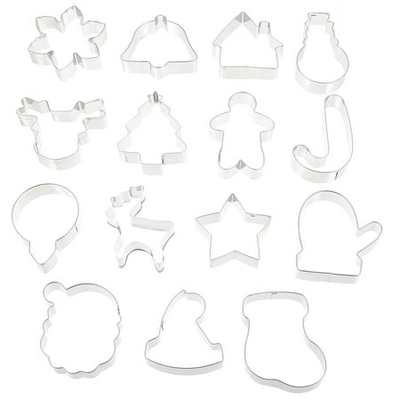 

15pcs Xmas Stainless Steel Cookie Baking Molds Home Unique Baking Molds Silver