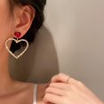 thumbnail image 1 of Heart Crystal Hoop Drop Earrings Red Ruby Heart Stud Rhinestones Cluster Hollow Love Heart Dangle Earrings Gold Sparkly Exaggerated Bridal Prom Earrings Jewelry for Women Girls, 1 of 5
