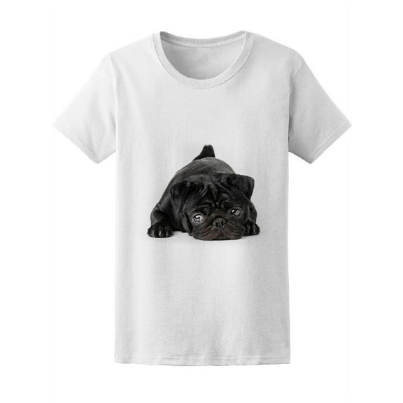Black Pug Dog Lying T-Shirt Women -Image by Shutterstock, Female Large