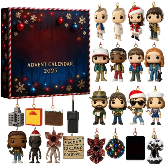 QLUEWX Christmas Advent Calendar, 24 Days Holiday Surprise Countdown Box for family fun, Assorted 2D Acrylic Cartoon Character Ornaments Xmas Tree Hanging Decor Gift Set