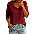thumbnail image 2 of 3/4 Length Sleeve Womens Tops Versatile Color V Neck 3/4 Sleeve Loose T Shirt Top, 2 of 6