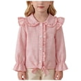thumbnail image 3 of YDFCWXW Girls Long Sleeve Plaid Ruffle Button Down Shirt Cowgirl Western Tie Front Blouse 5-14 Years (Pink, 3-4 Years), 3 of 9