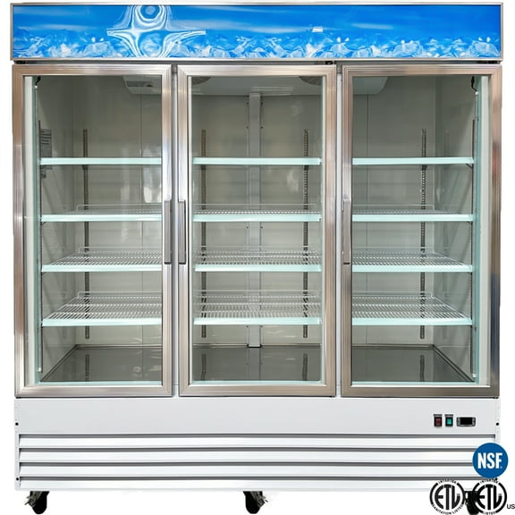 NSF 80" Three-Door Merchandiser Freezer – 52 Cu. Ft. Capacity, Commercial Glass Door Freezer