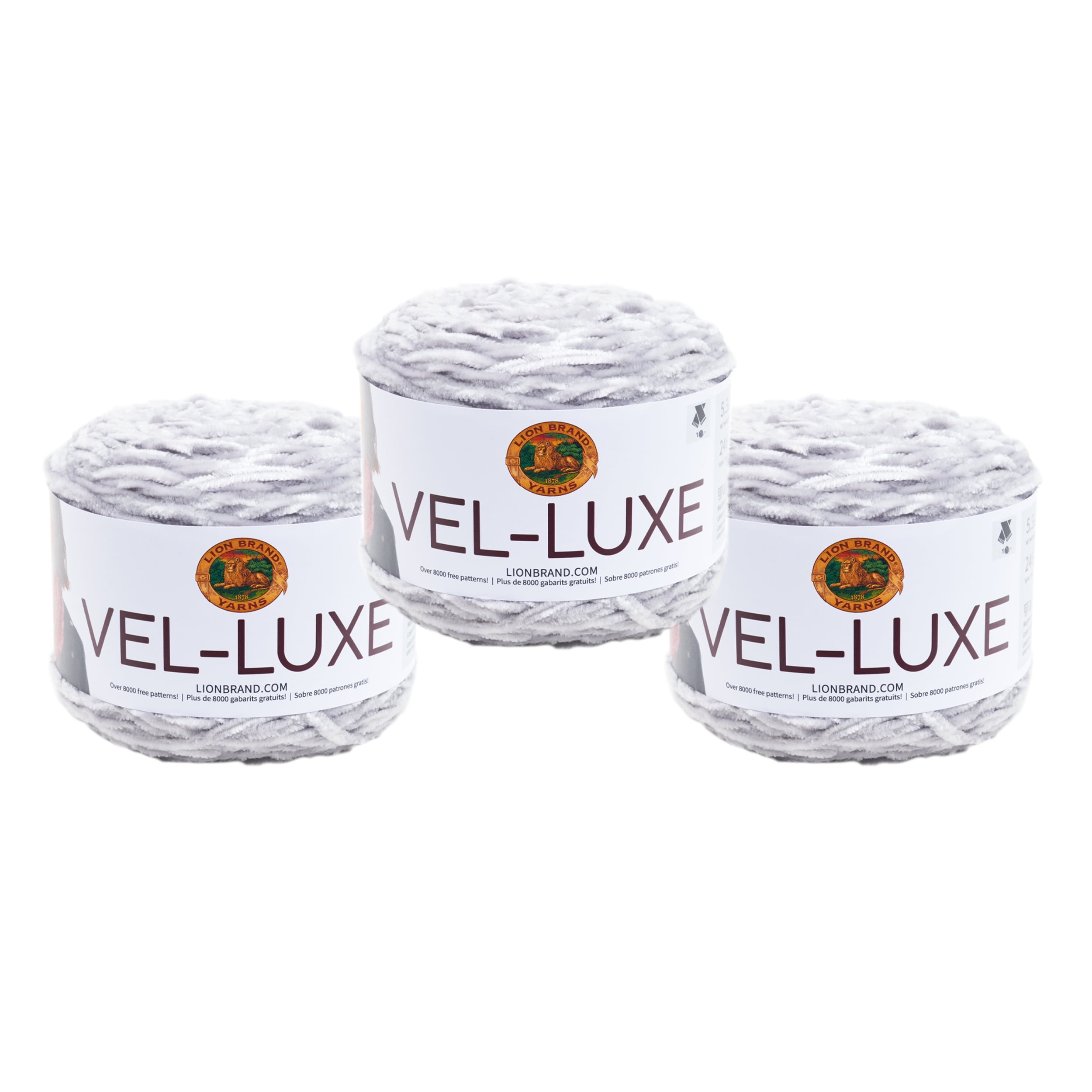 Lion Brand Yarn Vel-Luxe Silver Chenille Cake Medium Polyester Gray Yarn 3 Pack