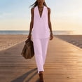 thumbnail image 4 of Ecqkame Two Piece Sets for Women Summer Casual V-Neck Tank Top and Wide Leg Pants Lightweight Vacation Solid Color Outfit Set Pink S, 4 of 6